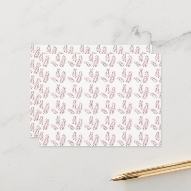 Postal fondo blanco con hojas rosadas (Anverso/Reverso In Situ)