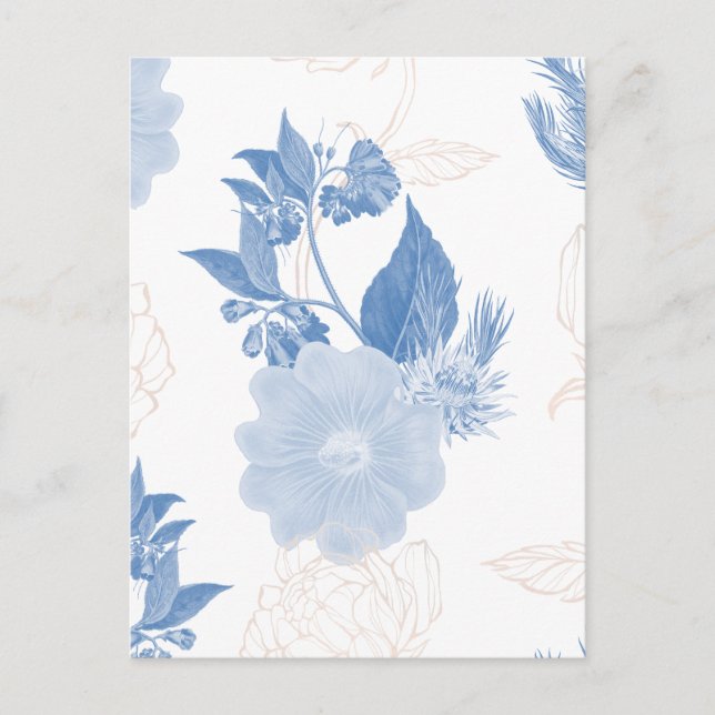 Postal Fondo con patrón de flores azules dibujadas a mano (Anverso)