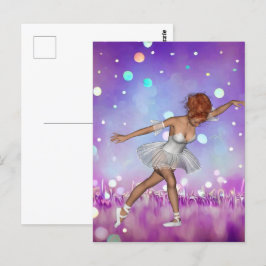 Postal Fondo de Bokeh Pintado Púrpura y Ballerina