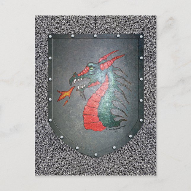 Postal Fondo de Chainmail de Escudo metalizado Dragon (Anverso)
