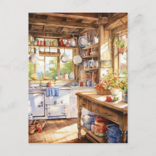 Postal Fondo de cocina de campo acuarela