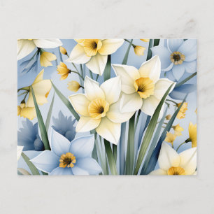 Postal Fondo de color de agua suave con Daffodil delgado