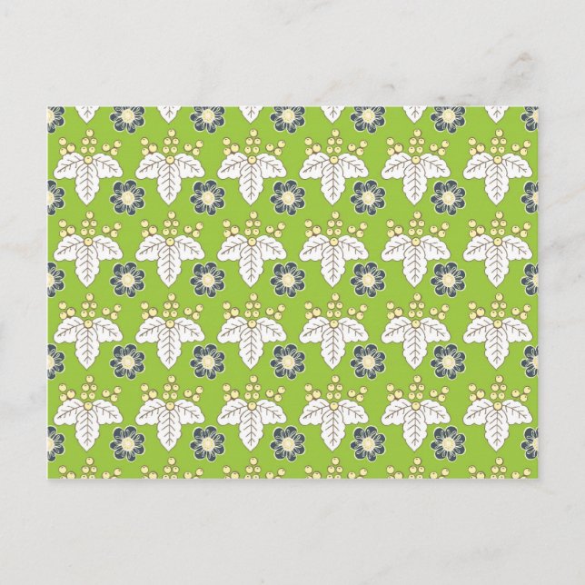 Postal Fondo de escritorio de patrón floral verde y púrpu (Anverso)