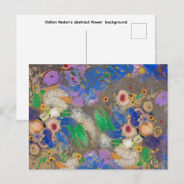 Postal Fondo de flores abstractas de Odilon Redon. (Anverso / Reverso)