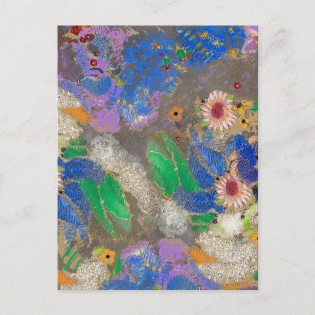 Postal Fondo de flores abstractas de Odilon Redon. (Anverso)