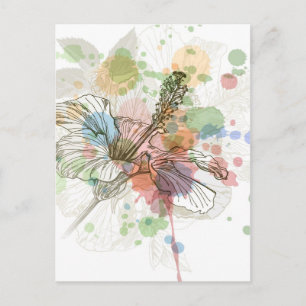 Postal Fondo de flores y acuarelas de Hibiscus