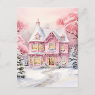 Postal Fondo de Navidades rosados de color de agua