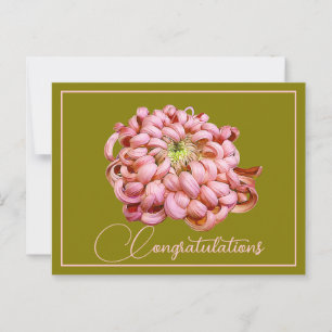 Postal Fondo de olivo de crisantemo rosa Felicidades