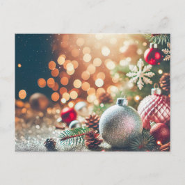 Postal Fondo de purpurina borroso con adornos de Navidad