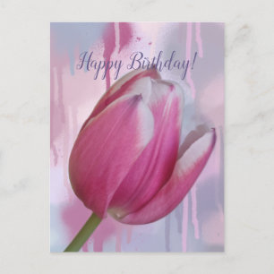 Postal Fondo de tulipán rosa goteando pintura y texto per