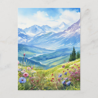 Postal Fondo del paisaje de montaña acuarela