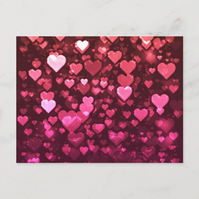 Postal Fondo digital de corazones con efecto bokeh rosa (Anverso)