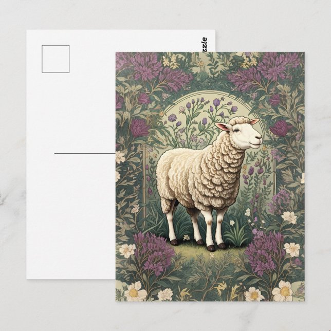 Postal Fondo floral elegante de la Lavanda de Oveja (Anverso / Reverso)
