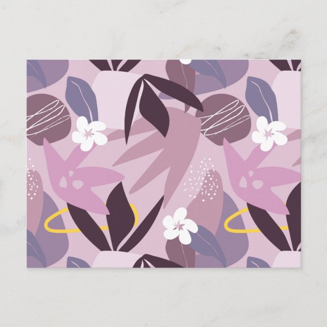 Postal Fondo floral, flores y hojas, (Anverso)