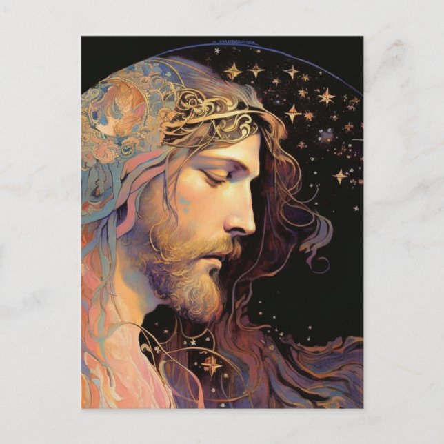 Postal Fondo negro de cristal contenido por Jesús (Anverso)