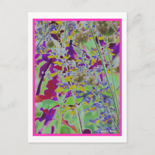 Postal Fondo neón de diseño floral de flores digitalizada