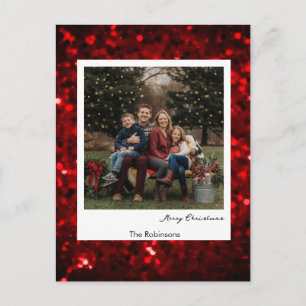Postal Fondo Rojo Brillante Foto Polaroid Navidad