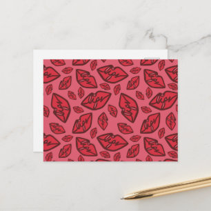 Postal Fondo rosado del patrón de los labios graciosos