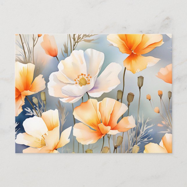Postal Fondo suave y soñador con flores de amapola (Anverso)
