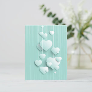 Postal Fondo verde claro con corazones blancos 3D