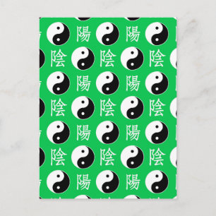 Postal Fondo verde patrón chino Yinyang