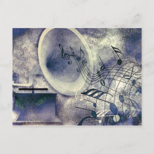 Postal Fonógrafo Antiguo y Música