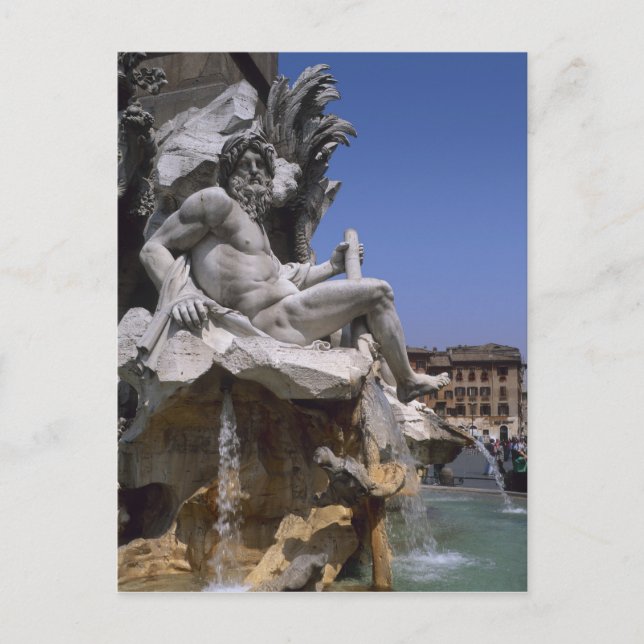 Postal Fontana dei Quattro Fiumi, Piazza Navona, Roma, (Anverso)