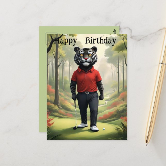Postal Fore: Un tigre jugando golf, Cumpleaños (Anverso/Reverso In Situ)