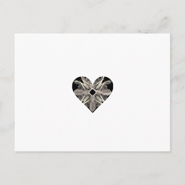 Postal Forma de corazón de arte fractal blanco y negro (Anverso)