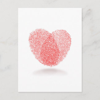 Postal forma de corazón de huella dactilar roja