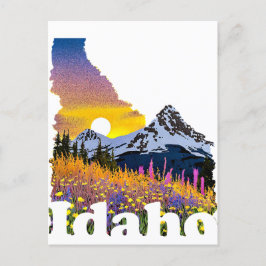 Postal Forma de Idaho con flores silvestres y de montaña