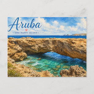 Postal Formación rocosa del puente natural de Aruba Carib
