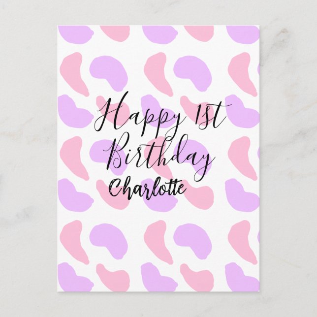 Postal Formas abstractas púrpura rosa cumpleaños feliz 1e (Anverso)
