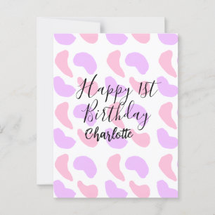 Postal Formas abstractas rosa púrpura cumpleaños feliz 1e