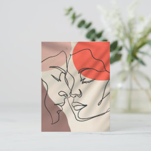 Postal Formas abstractas Una Línea Dibujar Pareja Minimal