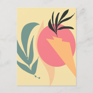 Postal Formas de Ilustración de Plantas Abstractas Rosa A