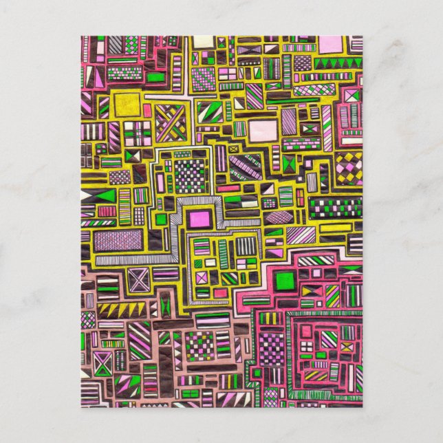Postal Formas geométricas rosas y amarillas punk de arte  (Anverso)