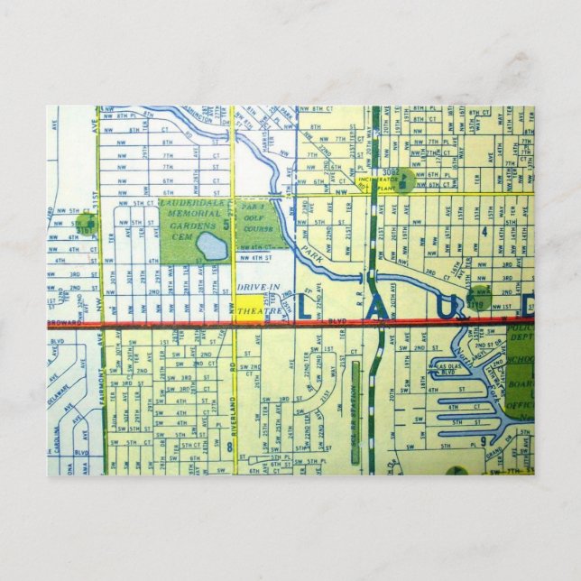 Postal Fort Lauderdale, FL Vintage Map (Anverso)
