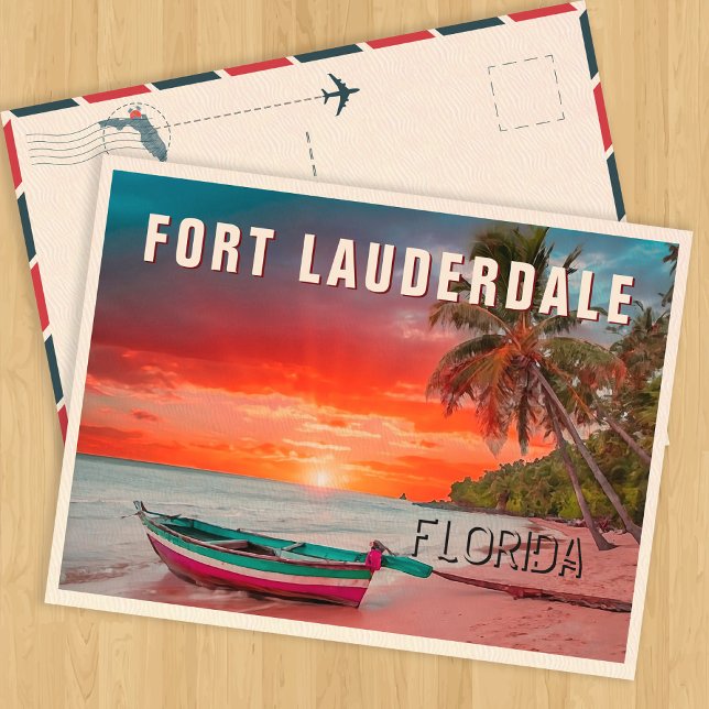 Postal Fort Lauderdale Florida Palm Tree Beach años 50 (Subido por el creador)