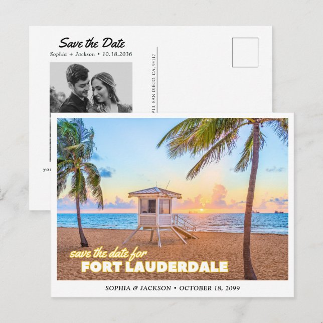 Postal Fort Lauderdale Wedding Save the Date Postcard (Anverso / Reverso)