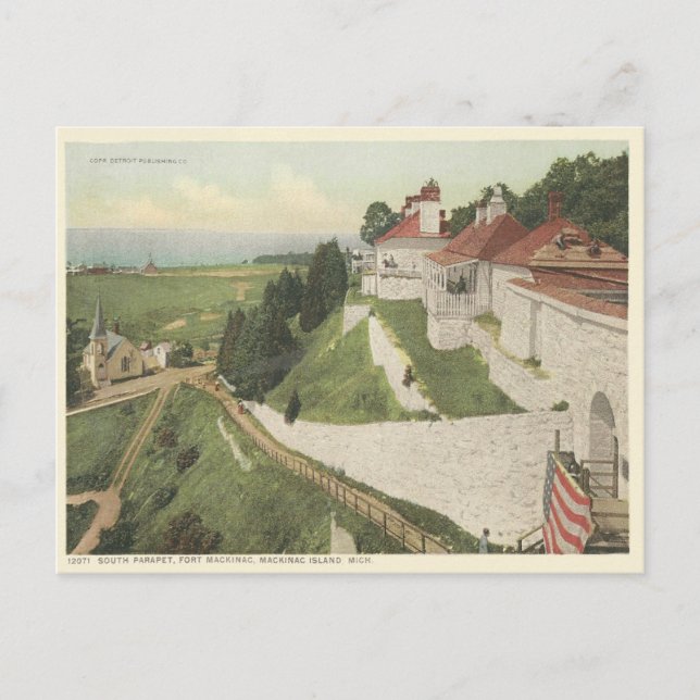 Postal Fort Mackinac vintage, isla Mackinac Michigan (Anverso)
