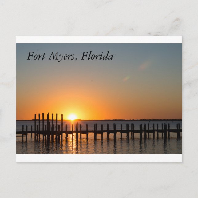 Postal Fort Myers, Florida, hermosa puesta de sol naranja (Anverso)