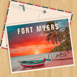 Postal Fort Myers Florida Palm Tree Beach Vintage años 19