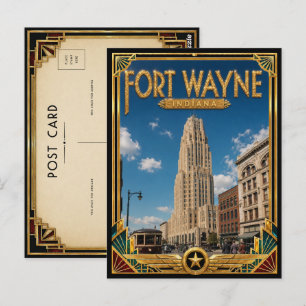 Postal Fort Wayne Indiana Arte Deco Vintage Edad Dorada