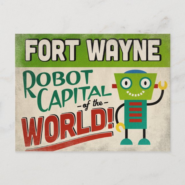 Postal Fort Wayne Indiana Robot - Gracioso Vintage (Anverso)