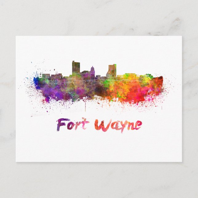 Postal Fort Wayne skyline in watercolor (Anverso)