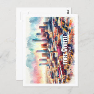 Postal Fort worth Texas Famous Travel Places acuarela