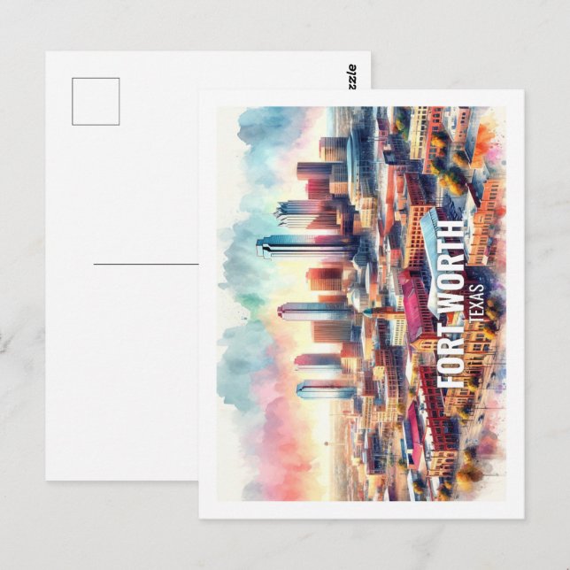 Postal Fort worth Texas Famous Travel Places acuarela (Anverso / Reverso)