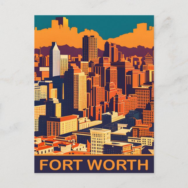 Postal Fort Worth, Texas, horizonte urbano, viajes (Anverso)