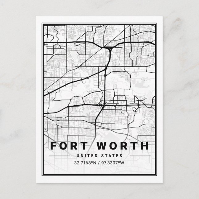 Postal Fort Worth Texas Poster de Mapa de la Ciudad de Vi (Anverso)